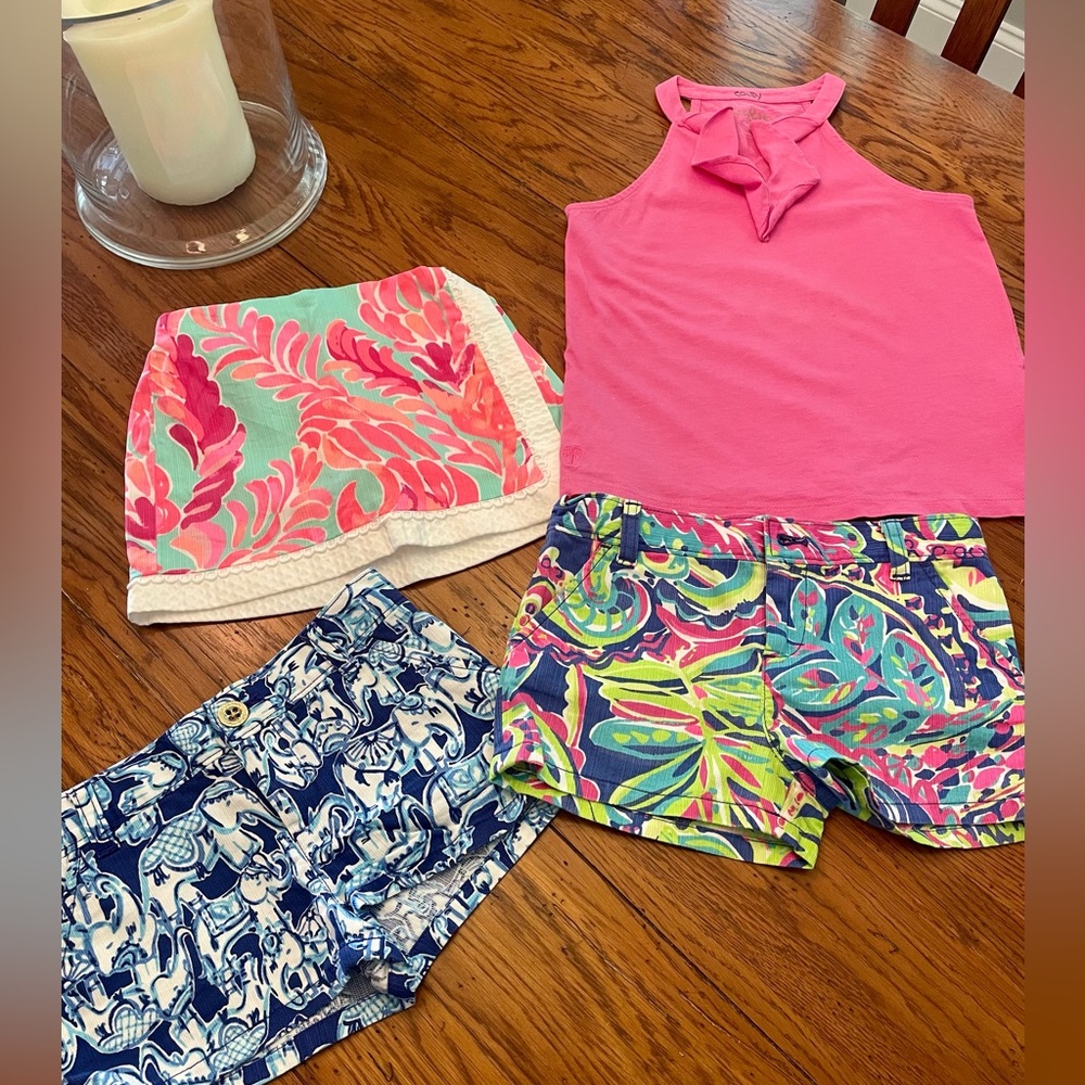 Lilly Pulitzer Girls Lot - Size 6. (2 shorts, 1 skort, 1 pink tank)